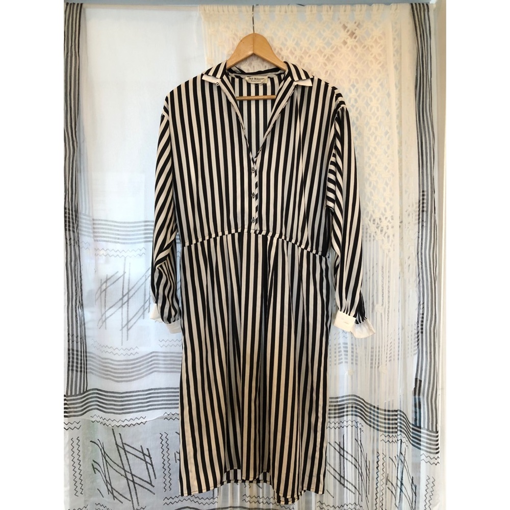 Vintage Jack Mulqueen Silk B&W dress M